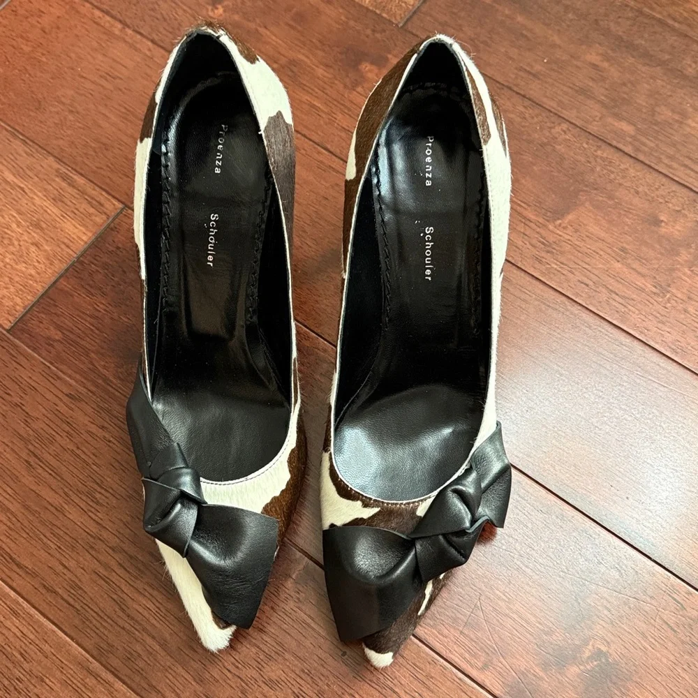 NIB Proenza Schouler Italy Toscana Pony Hair Rotterdam Leather Bow Heels - Picture 2 of 9